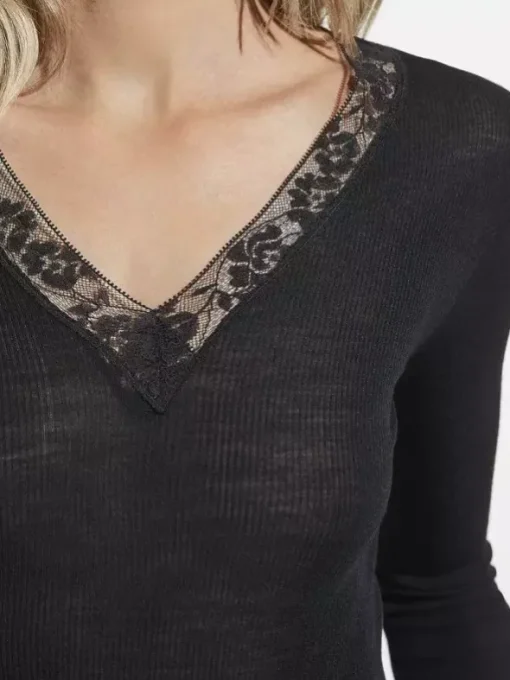 V-Shirt Langarm - Wool & Silk